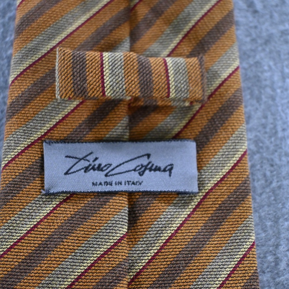 Tino Cosma Mens Vintage Diagonal Stripe Wool Silk Tie OS Brown Tan Rust - Picture 3 of 7